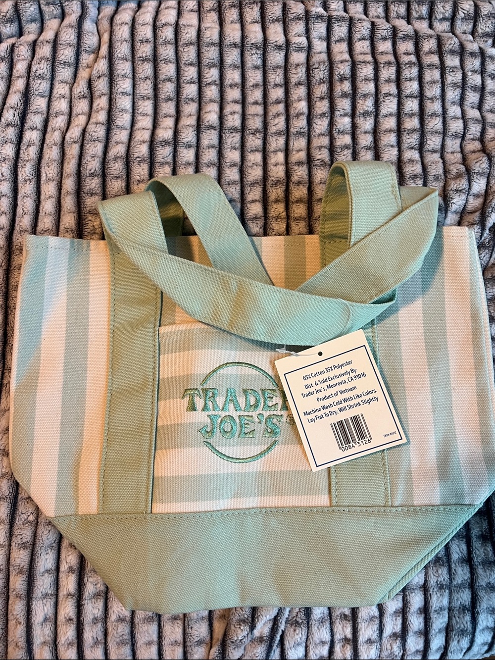 Trade Joe's Mint Green Stripe Canvas Tote Bag